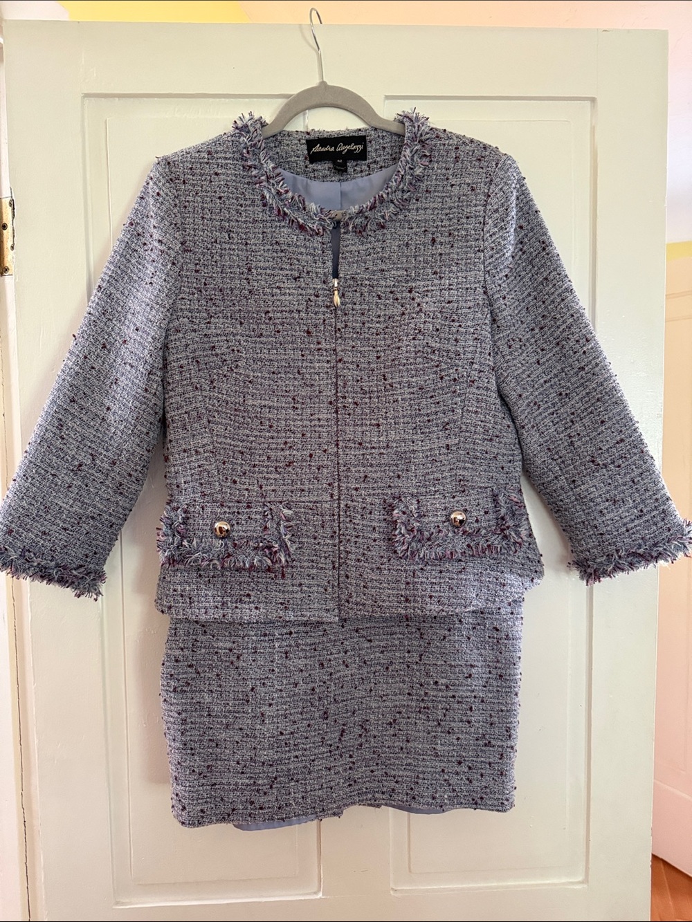Stylish Lavender Tweed Two-Piece Jacket and Skirt Set - made in Canada